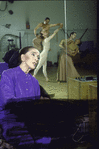 Martha Graham Dance Company, Martha Graham rehearses dancers (reflected in mirror) in "Song", choreography by Martha Graham