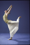 Martha Graham Dance Company, studio portrait of dancer Peggy Lyman in "Lamentation", choreography by Martha Graham