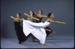 Studio portrait of Martha Graham Student Company members, including (from left) Miki Orihara and Annie Carpenter, in Graham's "Diversion of Angels"