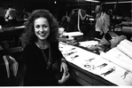 Costume designer Patricia Zipprodt looking over designs for New York City Ballet production of "Watermill", choreography by Jerome Robbins (New York)