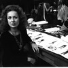 Costume designer Patricia Zipprodt looking over designs for New York City Ballet production of "Watermill", choreography by Jerome Robbins (New York)