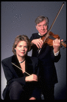 Publicity shot of conductor Marin Alsop with her father Lamar Alsop, first violinist with New York City Ballet orchestra (New York)