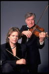 Publicity shot of conductor Marin Alsop with her father Lamar Alsop, first violinist with New York City Ballet orchestra (New York)