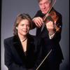 Publicity shot of conductor Marin Alsop with her father Lamar Alsop, first violinist with New York City Ballet orchestra (New York)