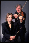 Publicity shot of conductor Marin Alsop with her father Lamar Alsop, first violinist with New York City Ballet orchestra (New York)