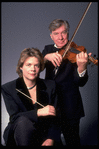 Publicity shot of conductor Marin Alsop with her father Lamar Alsop, first violinist with New York City Ballet orchestra (New York)