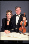 Publicity shot of conductor Marin Alsop with her father Lamar Alsop, first violinist with New York City Ballet orchestra (New York)