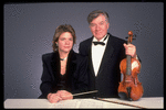 Publicity shot of conductor Marin Alsop with her father Lamar Alsop, first violinist with New York City Ballet orchestra (New York)