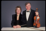 Publicity shot of conductor Marin Alsop with her father Lamar Alsop, first violinist with New York City Ballet orchestra (New York)