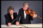 Publicity shot of conductor Marin Alsop with her father Lamar Alsop, first violinist with New York City Ballet orchestra (New York)