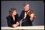 Publicity shot of conductor Marin Alsop with her father Lamar Alsop, first violinist with New York City Ballet orchestra (New York)