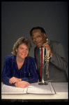 Publicity shot of Concordia conductor Marin Alsop with guest artist trumpeter Clark Terry (New York)