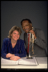 Publicity shot of Concordia conductor Marin Alsop with guest artist trumpeter Clark Terry (New York)