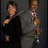 Publicity shot of Concordia conductor Marin Alsop with guest artist trumpeter Clark Terry (New York)
