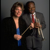 Publicity shot of Concordia conductor Marin Alsop with guest artist trumpeter Clark Terry (New York)