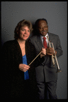Publicity shot of Concordia conductor Marin Alsop with guest artist trumpeter Clark Terry (New York)