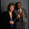 Publicity shot of Concordia conductor Marin Alsop with guest artist trumpeter Clark Terry (New York)