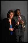 Publicity shot of Concordia conductor Marin Alsop with guest artist trumpeter Clark Terry (New York)