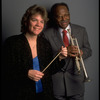 Publicity shot of Concordia conductor Marin Alsop with guest artist trumpeter Clark Terry (New York)