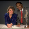 Publicity shot of Concordia conductor Marin Alsop with guest artist trumpeter Clark Terry (New York)