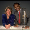 Publicity shot of Concordia conductor Marin Alsop with guest artist trumpeter Clark Terry (New York)