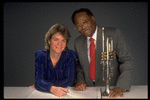 Publicity shot of Concordia conductor Marin Alsop with guest artist trumpeter Clark Terry (New York)