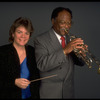 Publicity shot of Concordia conductor Marin Alsop with guest artist trumpeter Clark Terry (New York)