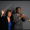 Publicity shot of Concordia conductor Marin Alsop with guest artist trumpeter Clark Terry (New York)