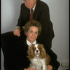 Portrait of theatrical producers Alexander Cohen & wife Hildy Parks with pet dog (New York)
