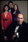 Singers (L-2R) Kelly Garrett, Jon Peck & Shirley Lemmon with lyricist Sammy Cahn in publicity shot from the Broadway revue of Mr. Cahn's lyrics, "Words and Music" (New York)