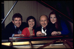 (L-R) Singers Jon Peck & Kelly Garrett, lyricist Sammy Cahn & singer Shirley Lemmon in publicity shot from the Broadway revue of Mr. Cahn's lyrics, "Words and Music" (New York)