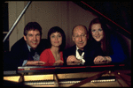 (L-R) Singers Jon Peck & Kelly Garrett, lyricist Sammy Cahn & singer Shirley Lemmon in publicity shot from the Broadway revue of Mr. Cahn's lyrics, "Words and Music" (New York)