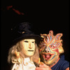 Publicity shot of performer Fred Curchack with puppet in theater piece "The Stuff That Dreams Are Made Of" at the Brooklyn Academy of Music (New York)