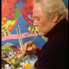 Actor/artist Van Johnson at work on painting in his home (New York)