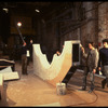 Designer Marjorie Kellogg supervising construction of set for Broadway play "Steaming" (New York)