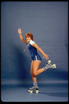 Publicity photo of actress Andrea McArdle on rollerskates (New York)