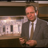 Designer David Mitchell with model of set he designed for the New York City Ballet production of "Liebeslieder Walzer" (New York)