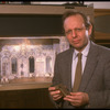 Designer David Mitchell with model of set he designed for the New York City Ballet production of "Liebeslieder Walzer" (New York)