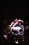 (L-R) Playwright/composer Elizabeth Swados, actress Meryl Streep and producer Joseph Papp on the set of "Alice in Concert" at the New York Shakespeare Festival Theater (New York)