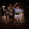 Producer Joseph Papp receiving birthday cake onstage from cast of his Shakespeare in the Park production of "Twelfth Night" at the Delacorte Theatre (New York)