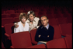 Playwright Neil Simon (R) in theater during rehearsal for National tour of his play "California Suite" starring actors Penny Fuller (L) and David McCallum (C) (New York)