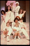 Director/choreographer/actor Tommy Tune (C) surrounded by cast members, incl. actresses (Top L-R) Taina Elg & Liliane Montevecchi, Shelly Burch (Middle 2L) & Anita Morris (Seated) on the set of his Broadway musical "Nine" (New York)