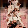 Director/choreographer/actor Tommy Tune (C) surrounded by cast members, incl. actresses (Top L-R) Taina Elg & Liliane Montevecchi, Shelly Burch (Middle 2L) & Anita Morris (Seated) on the set of his Broadway musical "Nine" (New York)
