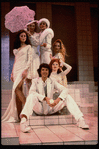 Director/choreographer/actor Tommy Tune (C) surrounded by actresses (Top L-R) Taina Elg & Liliane Montevecchi, (Middle L-R) Shelly Burch & Colleen Dodson & Anita Morris (Seated) on the set of his Broadway musical "Nine" (New York)