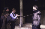 (L-R) Actor William Converse-Roberts, director Richard Jordan & actor Raul Julia in rehearsal for the New York Shakespeare Festival production of the play "Macbeth" (New York)