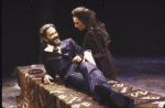 Actors Melinda Mullins & Raul Julia in a scene fr. the New York Shakespeare Festival production of the play "Macbeth" (New York)