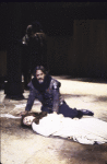Actors Melinda Mullins & Raul Julia in a scene fr. the New York Shakespeare Festival production of the play "Macbeth" (New York)