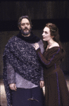 Actors Melinda Mullins & Raul Julia in a scene fr. the New York Shakespeare Festival production of the play "Macbeth" (New York)