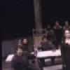 Actors Raul Julia (R) & Melinda Mullins (C) w. cast in a scene fr. the New York Shakespeare Festival production of the play "Macbeth" (New York)