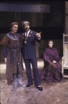 Actors (L-R) Larry Bryggman, Raul Julia & Melinda Mullins in a scene fr. the New York Shakespeare Festival production of the play "Macbeth" (New York)